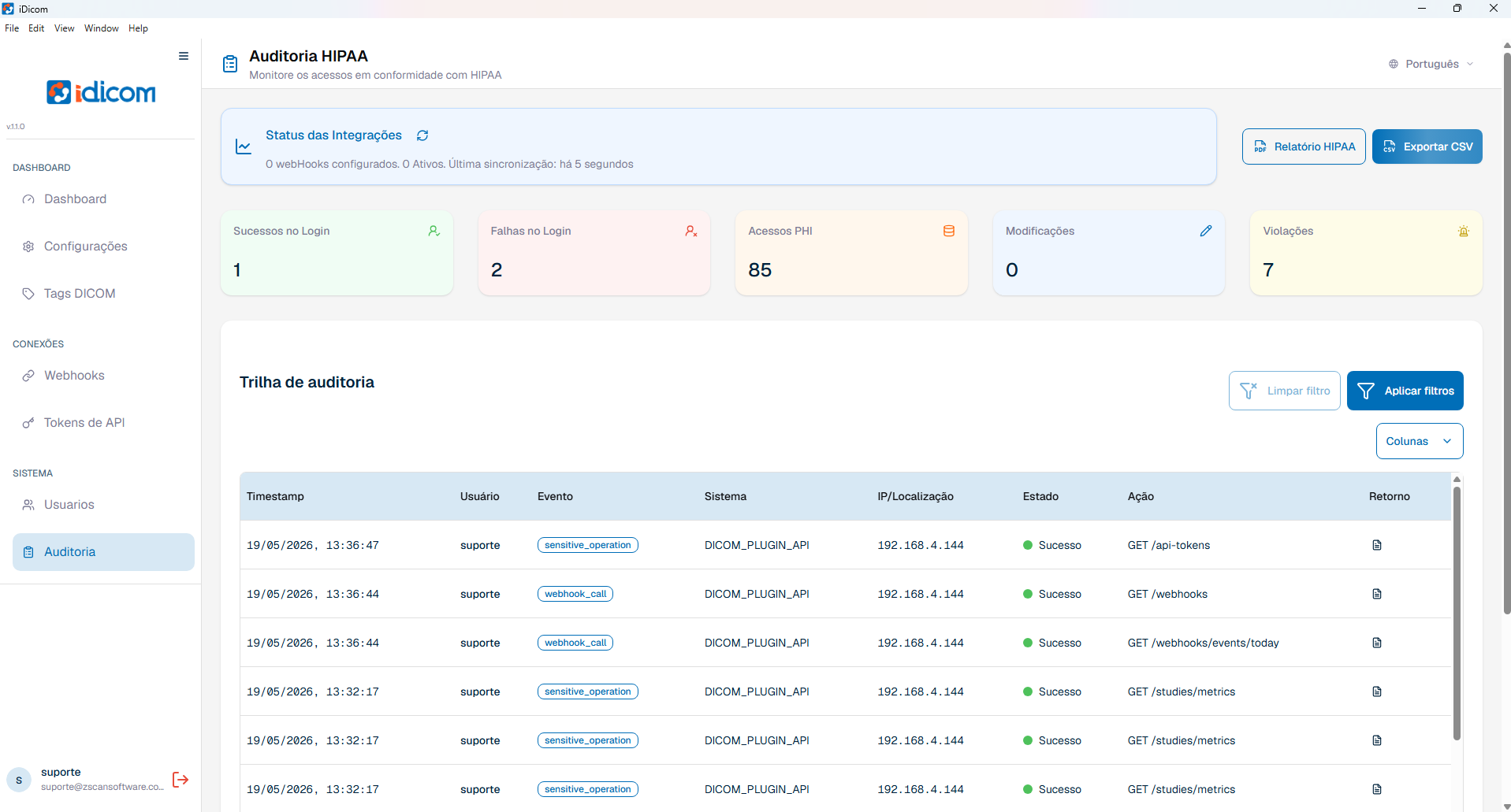 Auditoria e logs do iDICOM