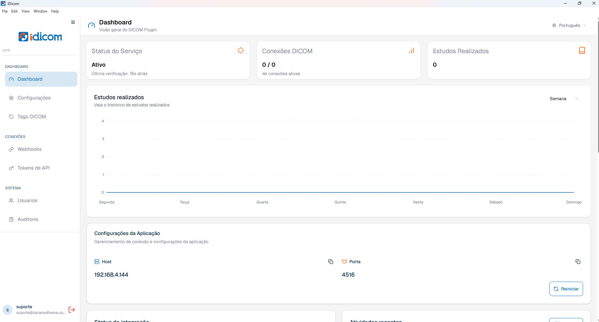 Dashboard do iDICOM enviando laudos ao PACS